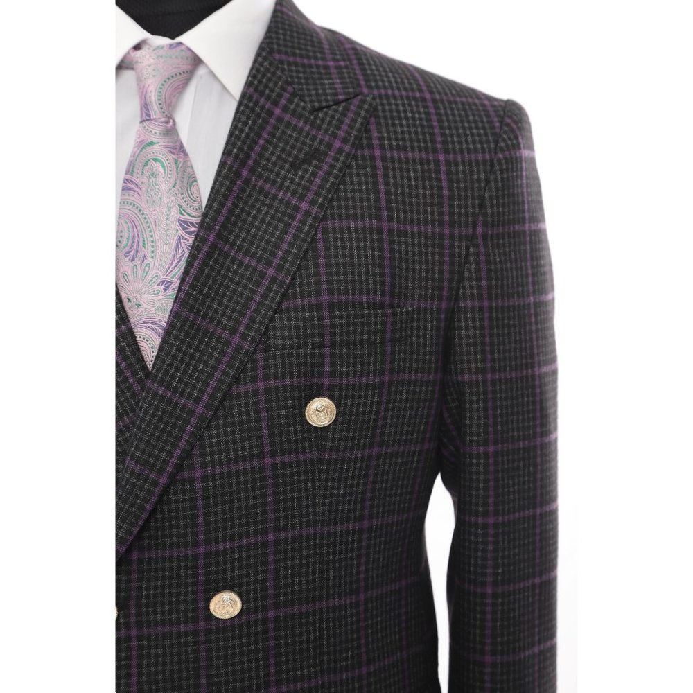 Black Purple and Gold Buttons, Double Breasted Suit, 2pc by Derman Suits